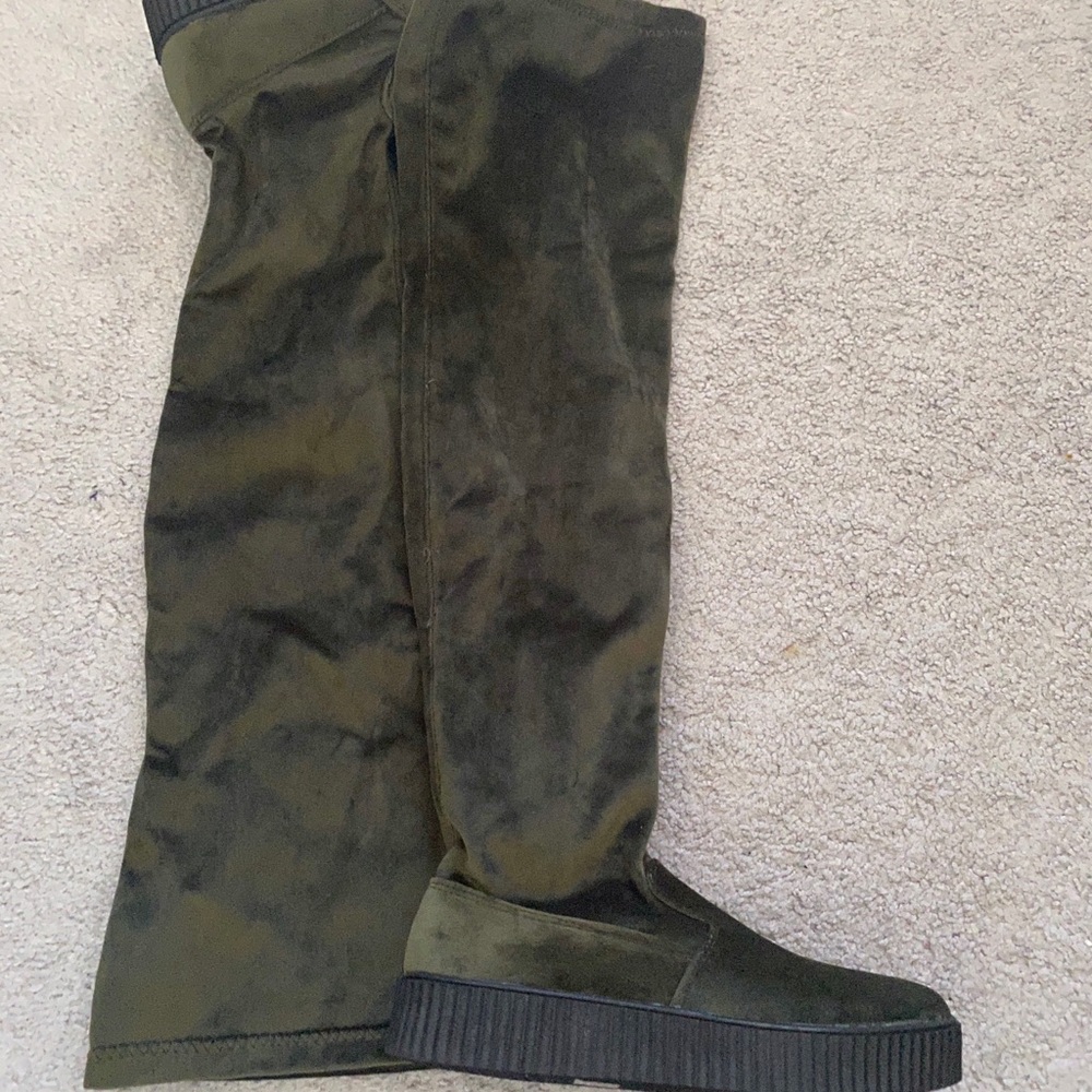Green Suede Knee Length Boots